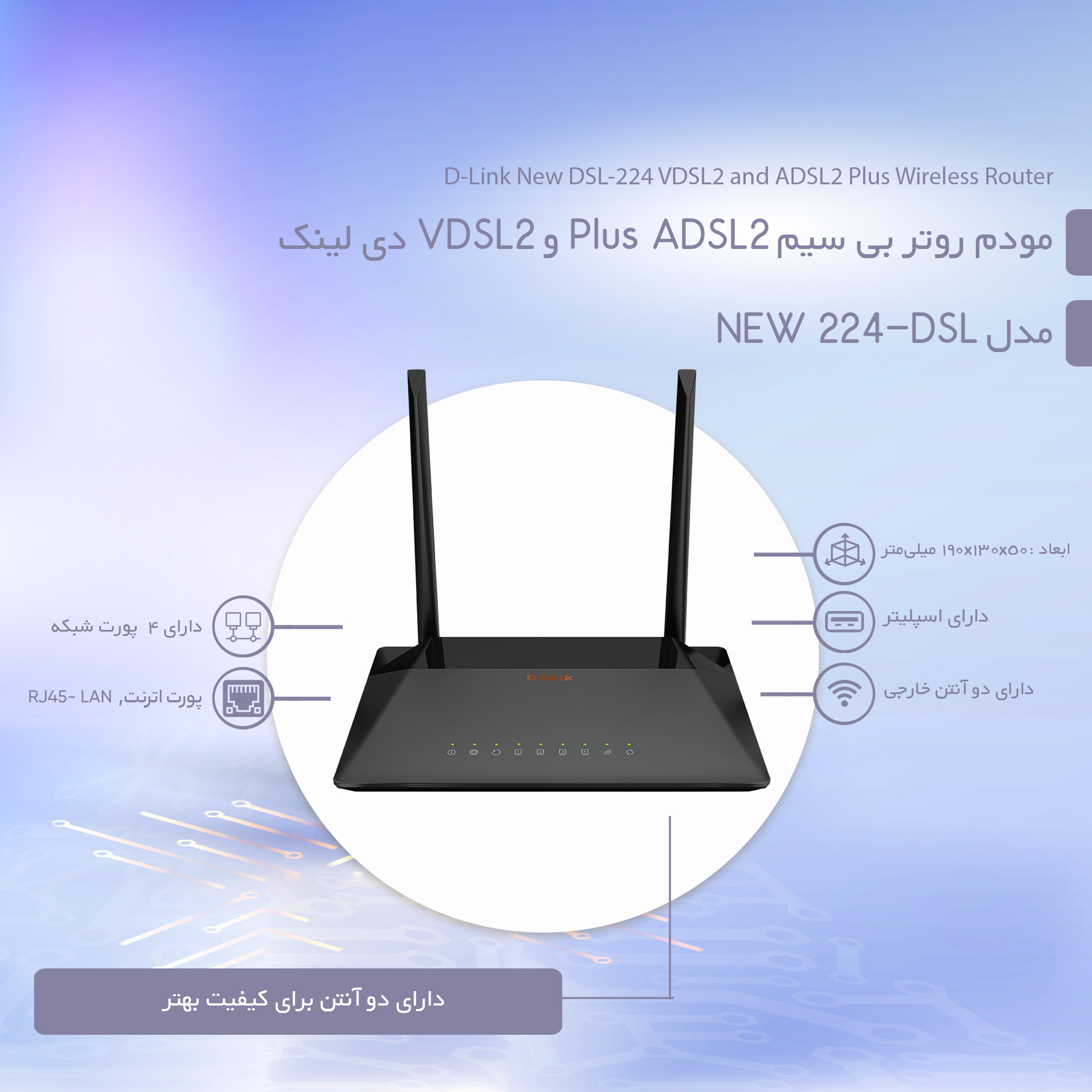 مشخصات، قیمت و خرید مودم روتر بی سیم ADSL2 Plus و VDSL2 دی لینک مدل DSL-224 NEW | دیجی‌کالا