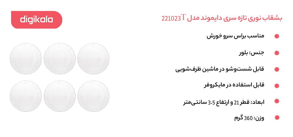 بشقاب نوری تازه سری دایموند مدل 221023T بسته 6 عددی بشقاب نوری تازه سری دایموند مدل 221023T بسته 6 عددی