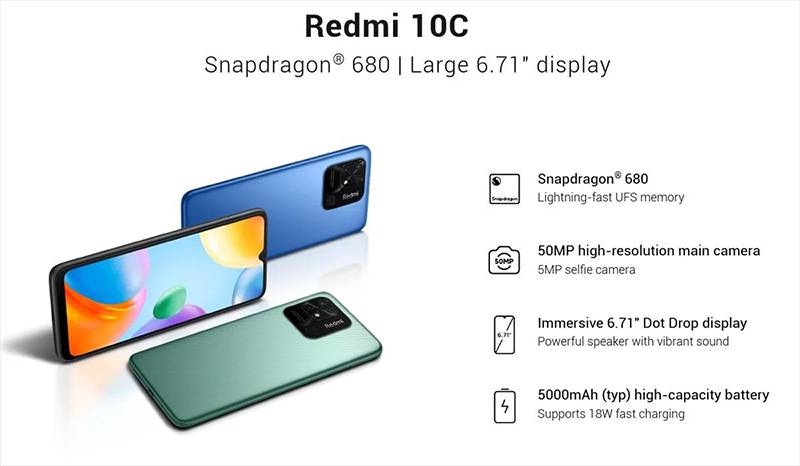 گوشی موبایل شیائومی مدل Redmi 10C دو سیم‌ کارت ظرفیت 128 گیگابایت و رم 4 گیگابایت-گلوبال