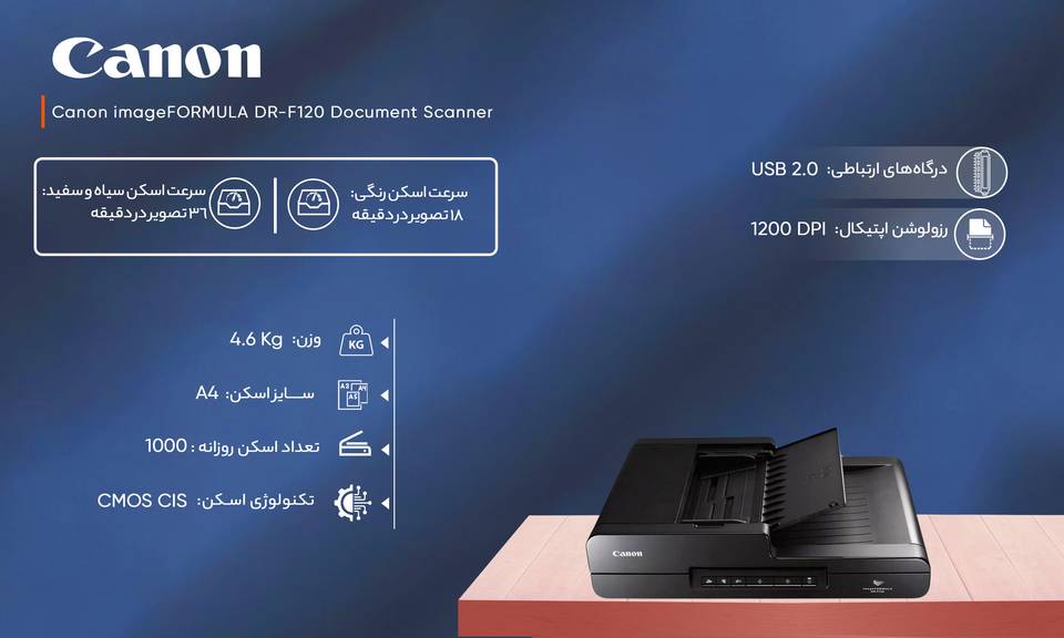 اسکنر حرفهای اسناد کانن مدل imageFORMULA DR-F120 1 quality,q 70